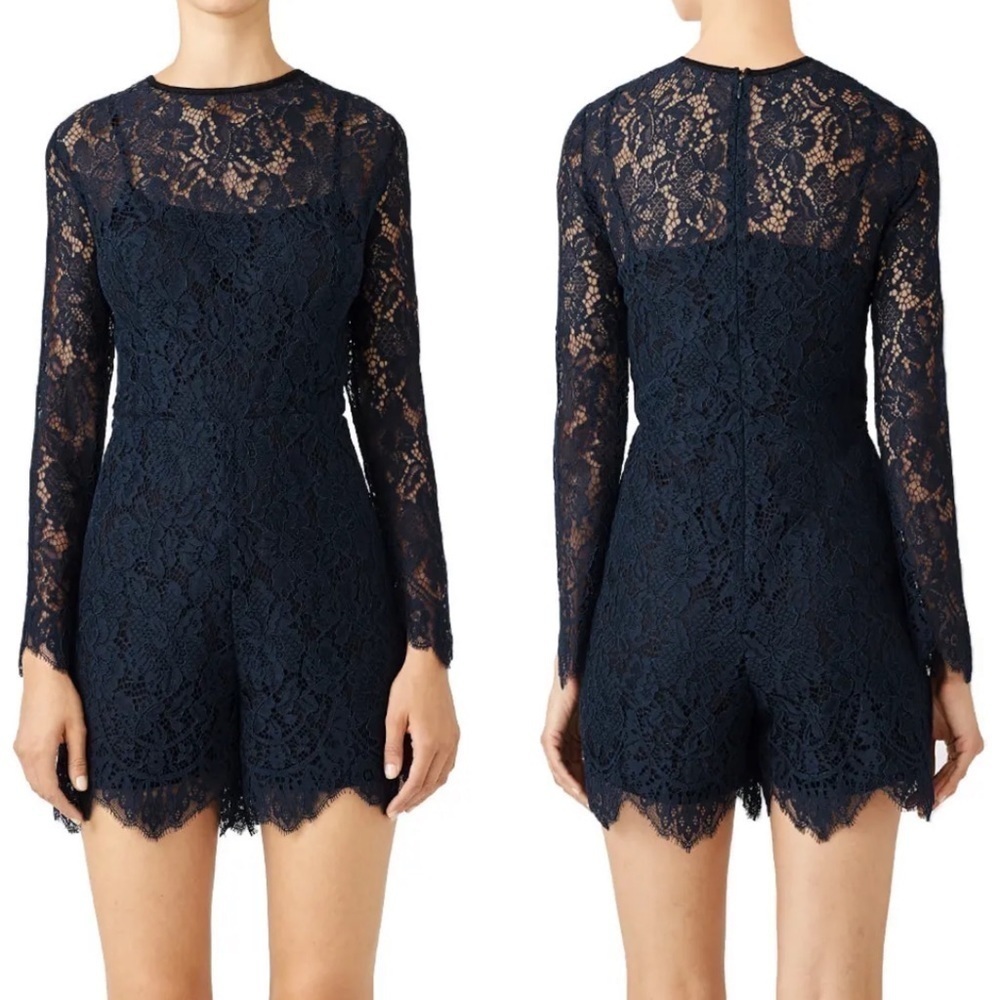 Amanda Uprichard Navy Lace Long Sleeve Romper New With Tags Size Xs